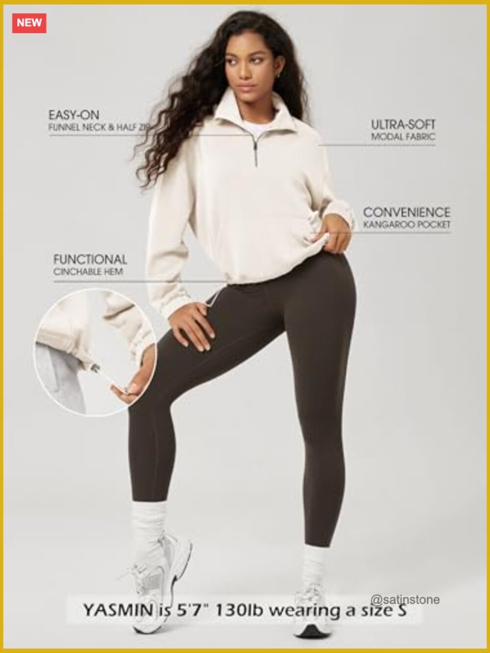 Modal Soft Cinchable Half Zipper Funnel Neck Oversize Sweatshirt with Pockets - Picture 4 of 7
